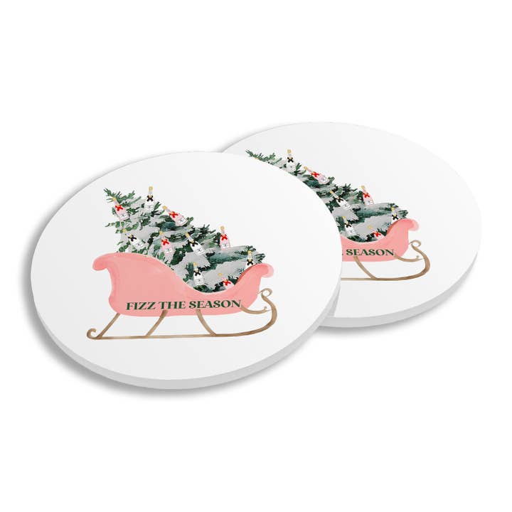 Ceramic Coasters S/4 - Fizz the Season Sleigh for wholesale by Toss Designs