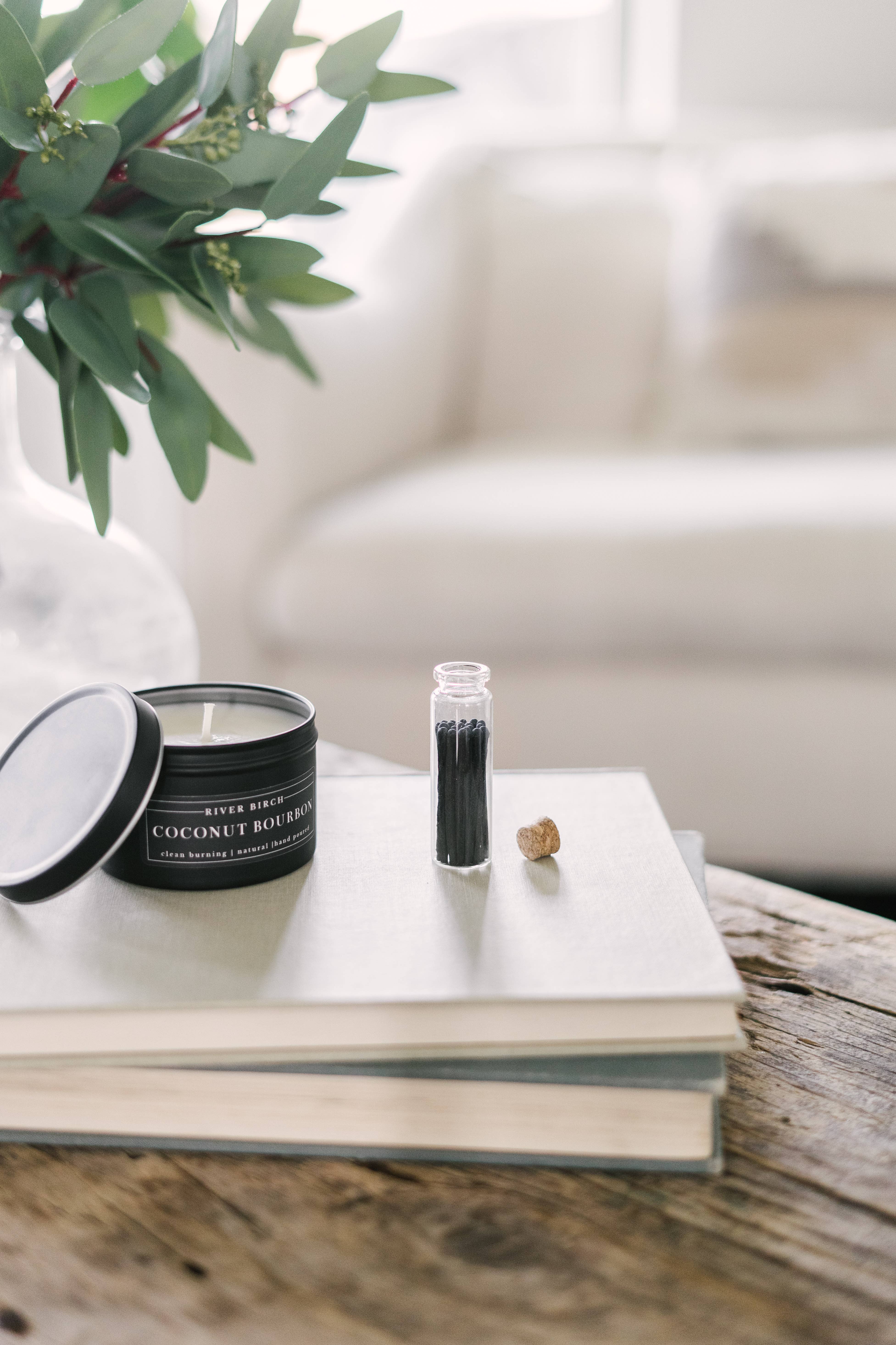 River Birch Candles - Wholesale Matches - 2 inch All Black Decorative Matches In Jar with striker3