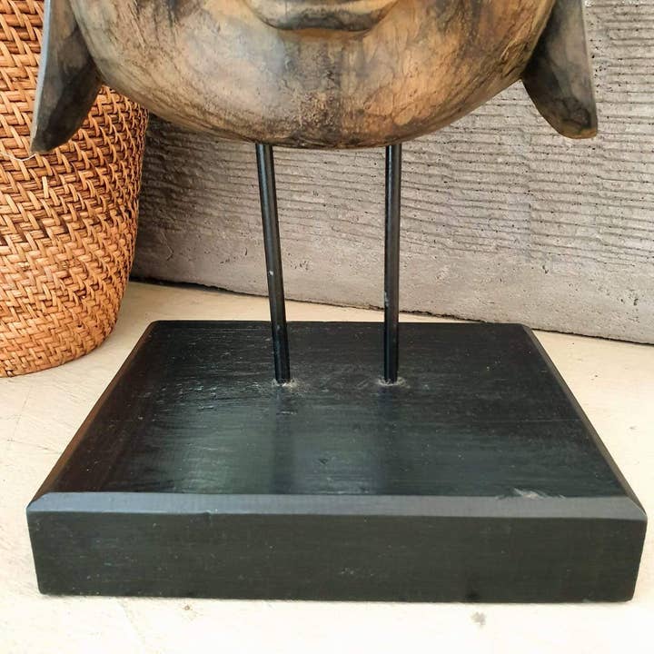 Maison Bedouin – Engroshandel Skulptur – Stort Buddha-hoved i træ brun på stativ5