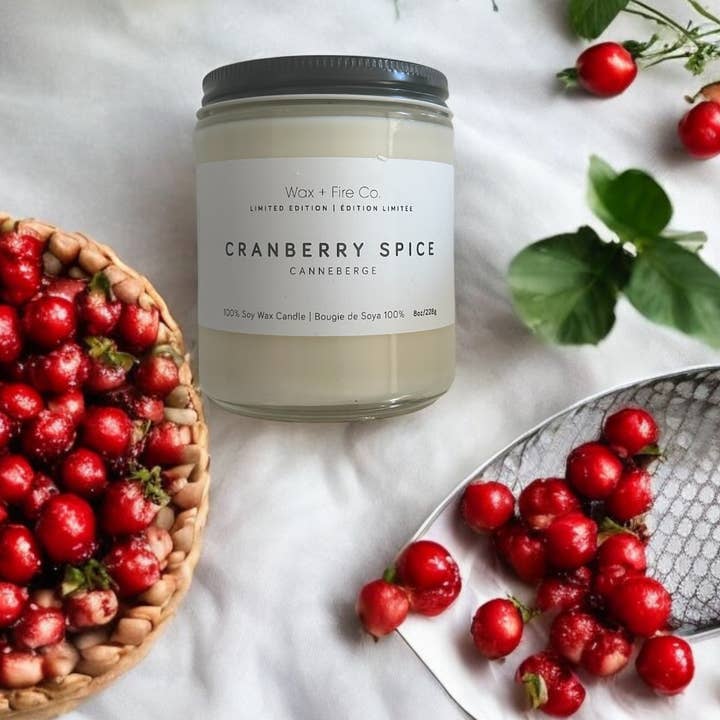 Sale!! Cranberry Spice Seasonal Soy Candle - 8 oz for wholesale by Wax and Fire Co.