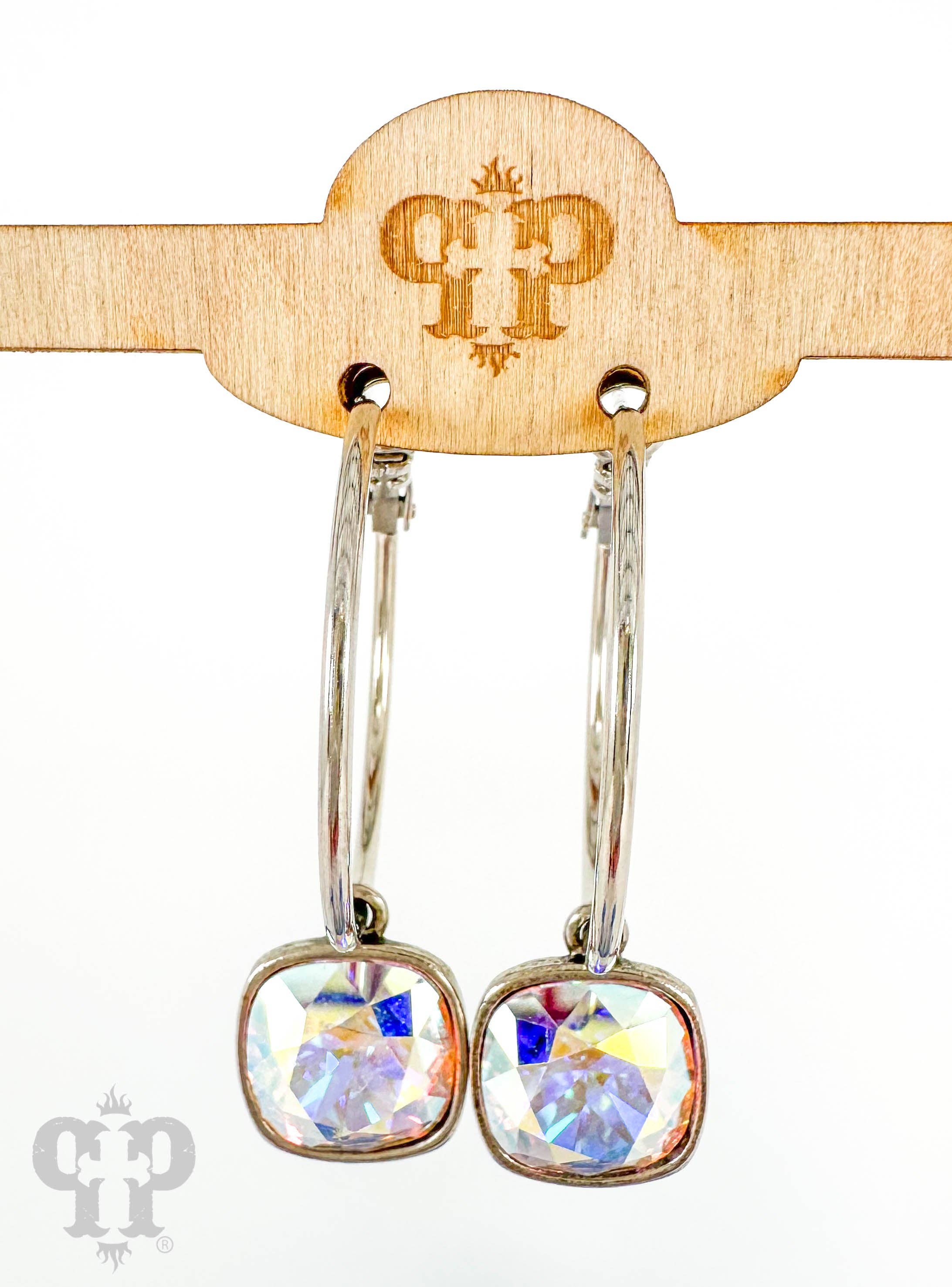 Pink Panache Brands - Wholesale Dangle Earrings - Square Austrian crystal hoop earring, 12mm5