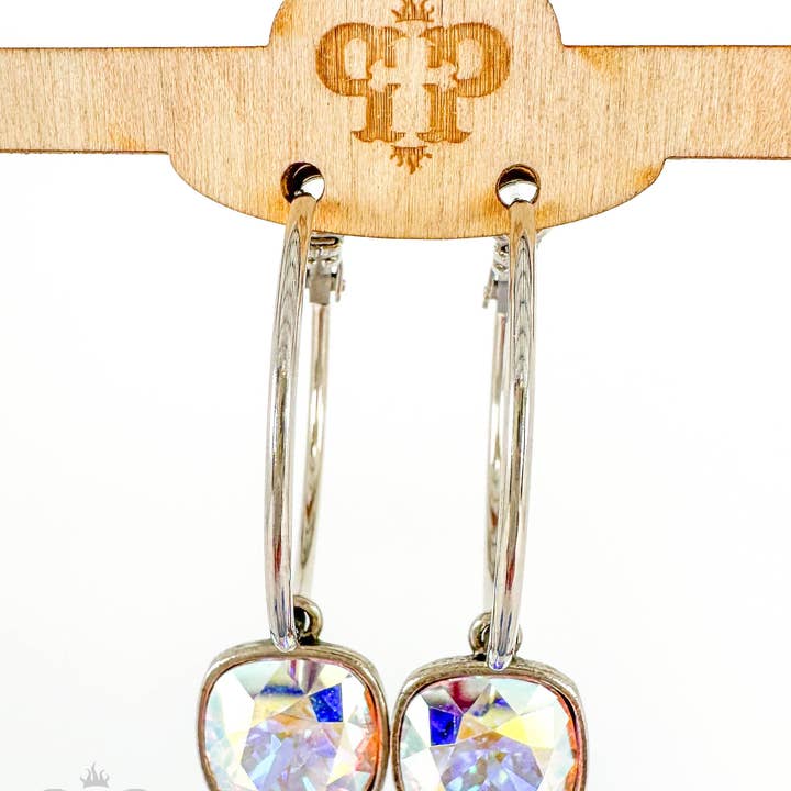Pink Panache Brands - Wholesale Dangle Earrings - Square Austrian crystal hoop earring, 12mm5
