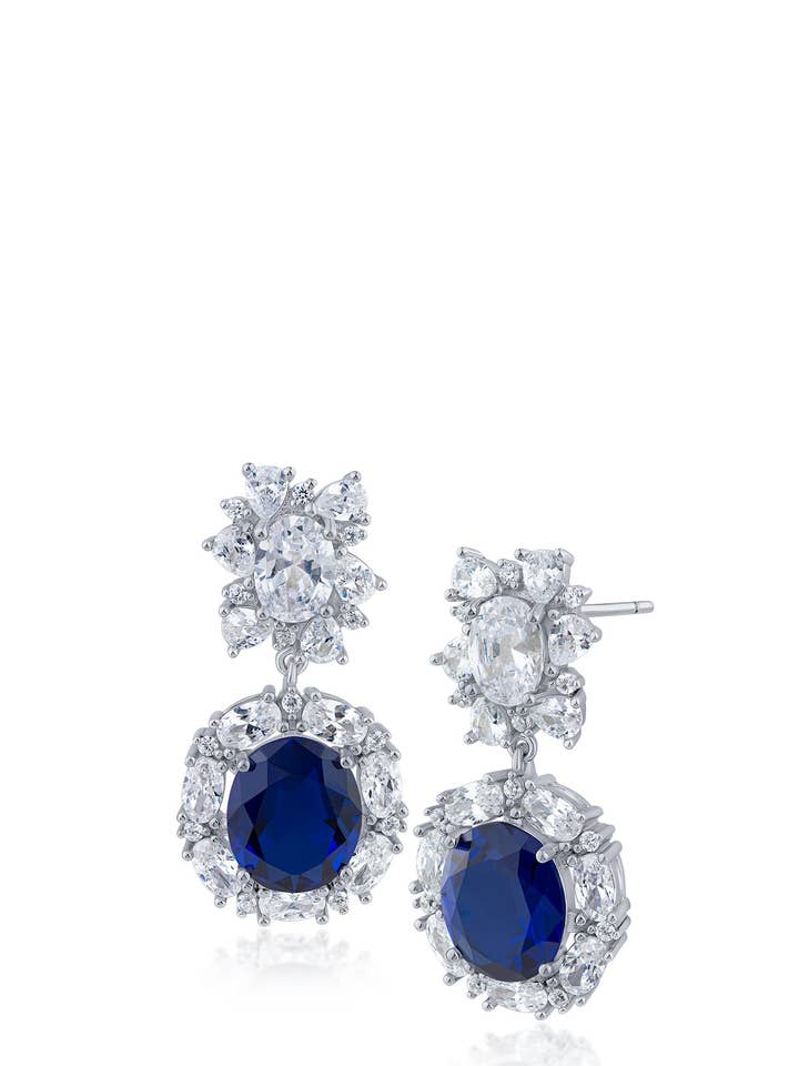 Blue Sapphire CZ Oval Statement Earrings for wholesale by CZ by Kenneth Jay Lane