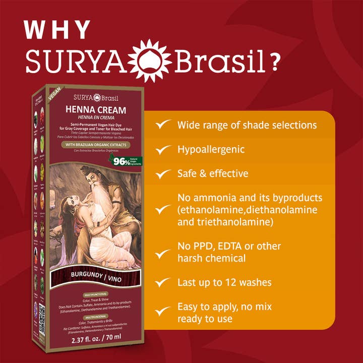 Surya Brasil - Wholesale Hair Dye - Henna Cream Burgundy Surya Brasil 2.37oz