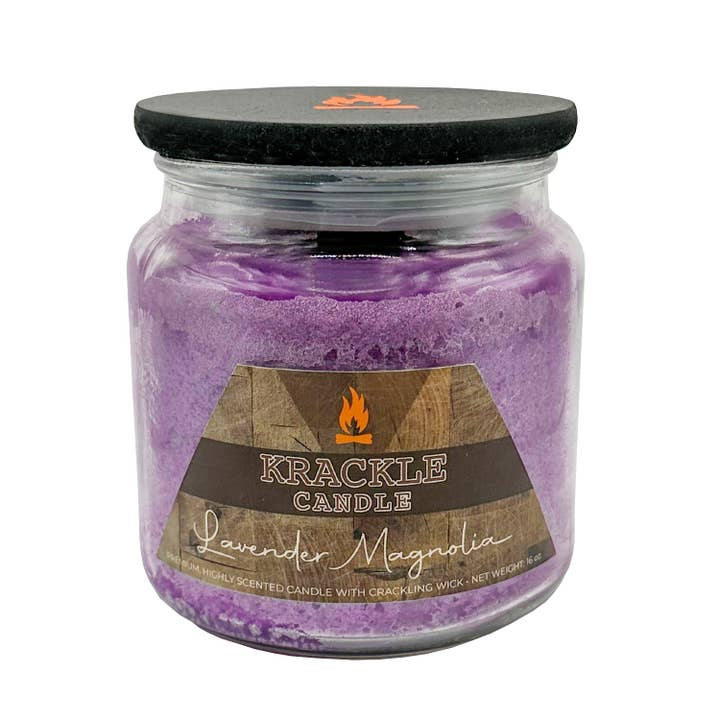 Bougie Krackle | Lavande Magnolia | Bougie parfumée de 16 oz avec mèche en bois crépitante naturelle | Coulée aux États-Unis | Parfum de Lavande & Fleur de Magnolia pour la vente par Krackle Candle