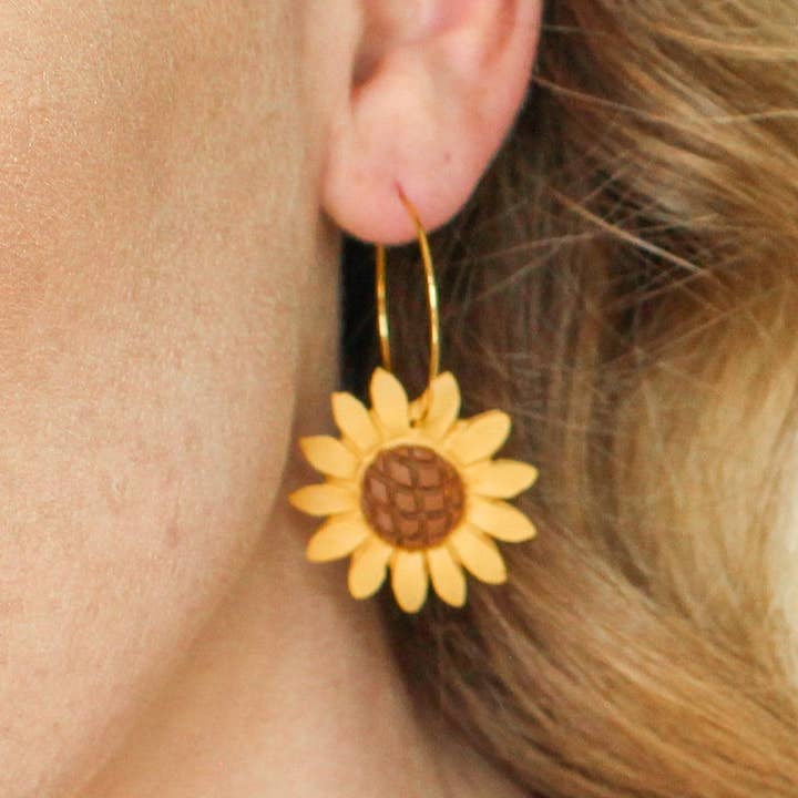 Fern and Arrow co. - Wholesale Dangle Earrings - Alexis- Polymer clay sunflower dangle hoop earring2