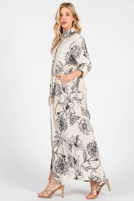 Pink Irene Wholesale - Wholesale Dress - Women's - Women Woven Floral Print Button-Down Maxi Dress15