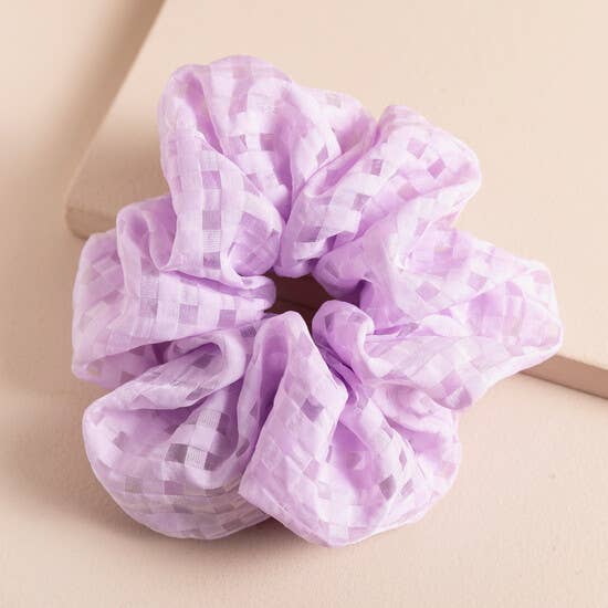 Lilac Organza Check Hair Scrunchie for wholesale by Lisa Angel