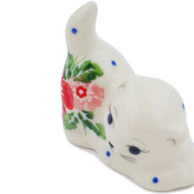 Cat Figurine 2" Hibiscus Splendor Theme for wholesale by Polmedia Polish Pottery