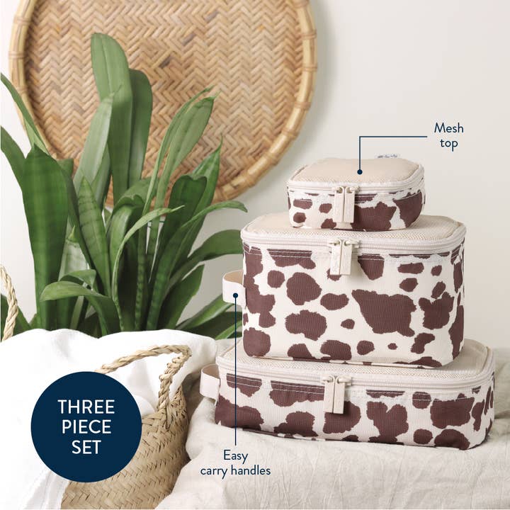 Itzy Ritzy - Wholesale Packing Cube - Giddy Up! Cow Print Pack Like a Boss™ Packing Cubes1