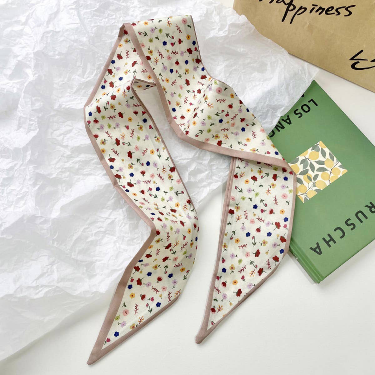 ACCITY - Wholesale Scarf - Women's - Neutral Long Twilly Scarf – Hair Tie & Neck Ribbon_CWASC07152