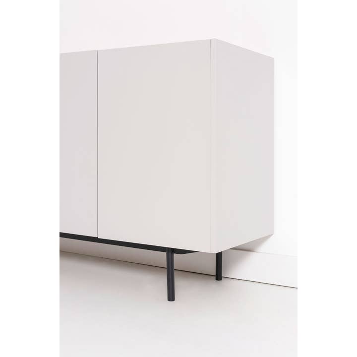 Gdeco - Wholesale Sideboard - Pol Sideboard, Gray Lacquered Stone and Oak Veneer, Black Metal Legs.4