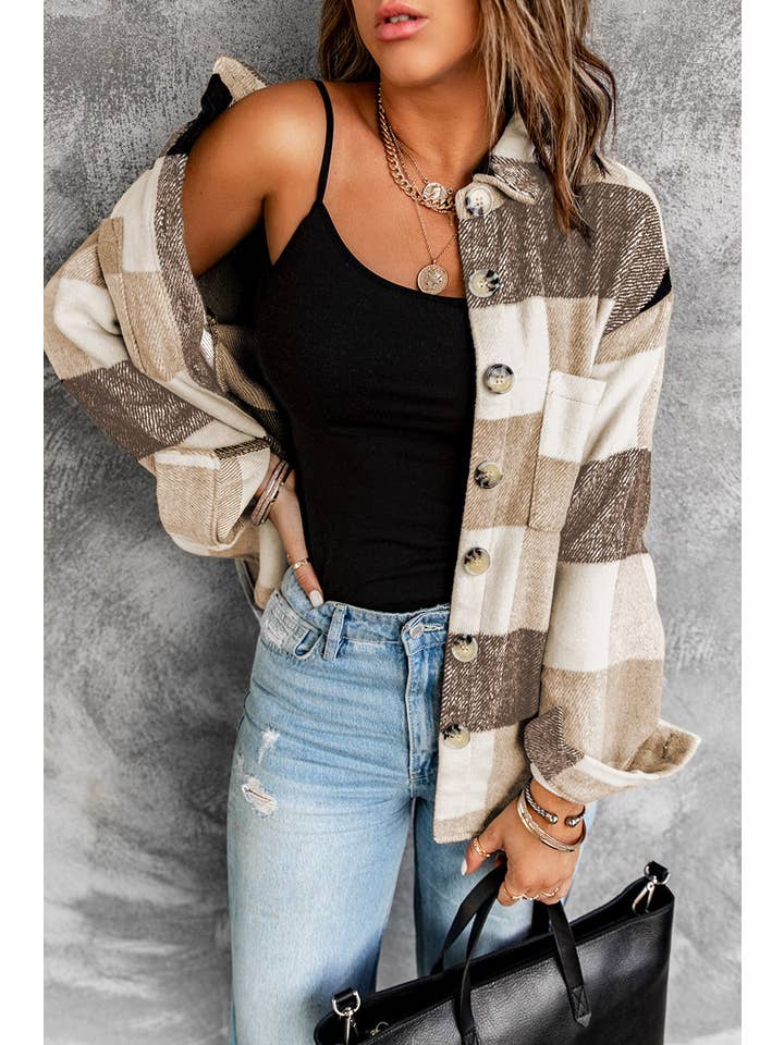 PRETTY BASH - Wholesale Shirt Jacket/Shacket - Women's - Plaid Button-Up Long Sleeve Pocketed Shacket25