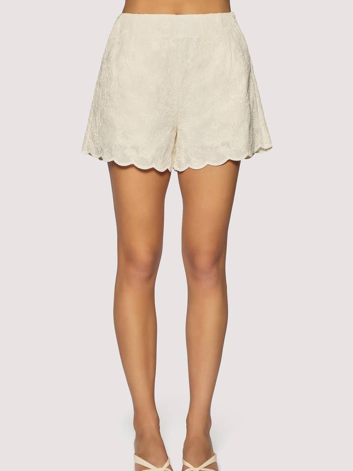 Springtide Charm Shorts - Off White Scalloped Hem for wholesale by Lost + Wander