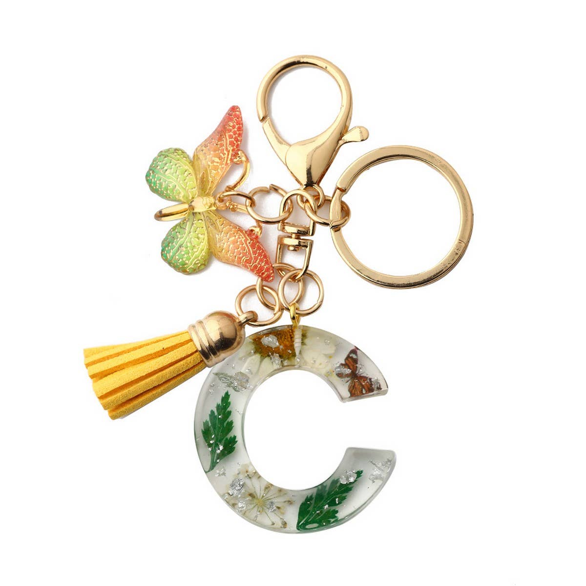 ACCITY - Wholesale Keychain - Women's - Flower Letter Keychain with Yellow Butterfly Charm_CWAB50902