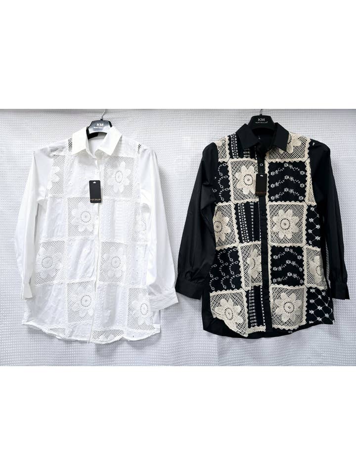 Kurt Muller - Wholesale Button Down Shirt - Women's - Sunflower Anglais Crochet Cotton Pure Shirt