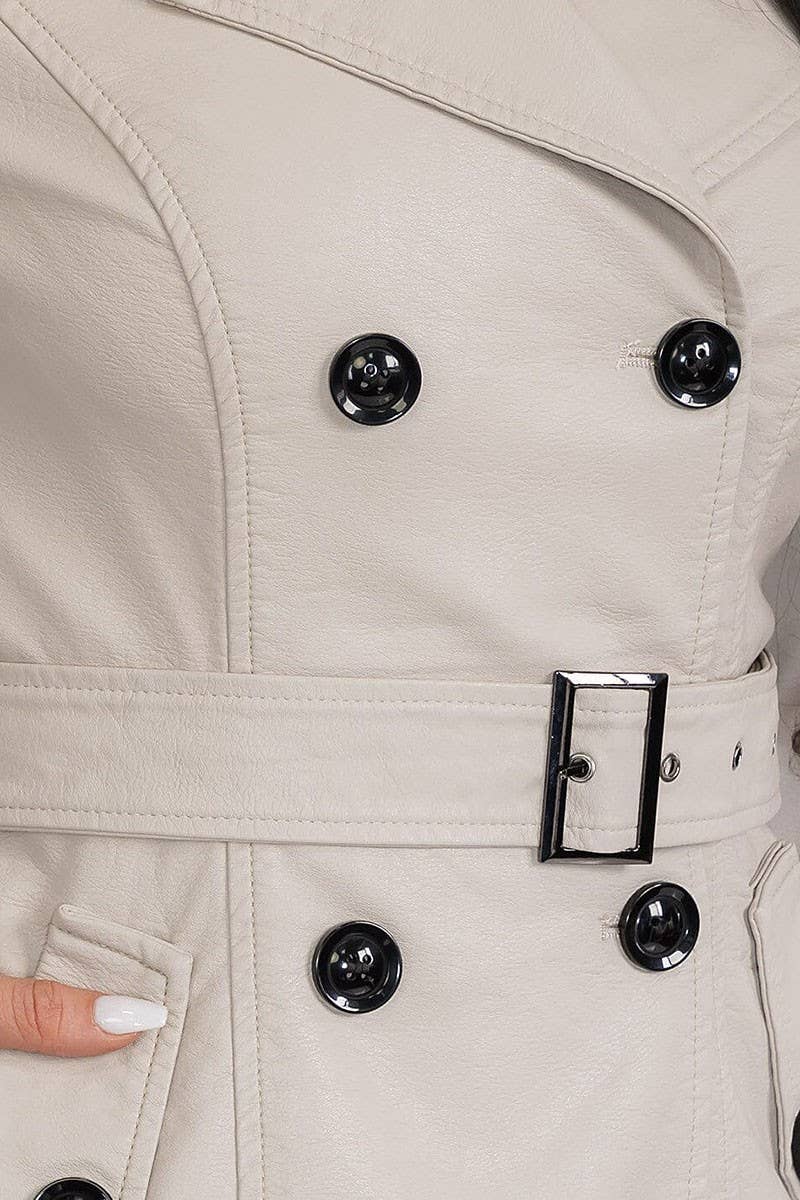 ROUSSEAU – wholesale Motorcykeljacka - Dam – PU LÄDERIMITATION KNAPPSTÄNGNING DRAPERAD HALSJACKA7