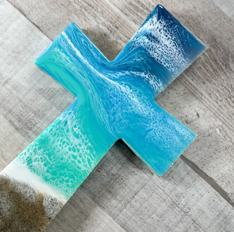 Coastal Coasters - Wholesale Wall Cross - Ocean Wave Wood Cross Wall Art1