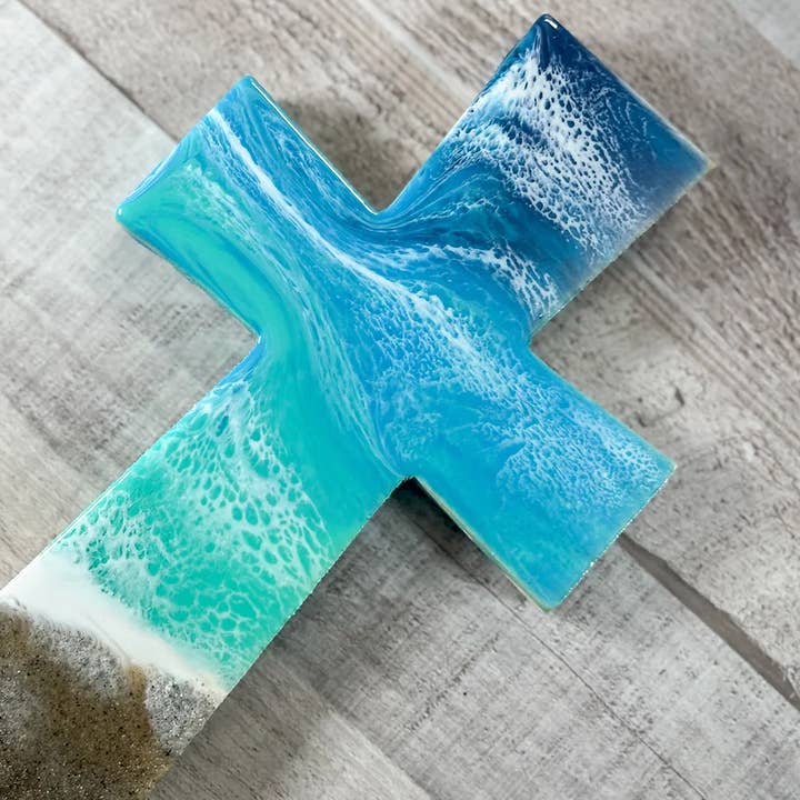 Coastal Coasters - Wholesale Wall Cross - Ocean Wave Wood Cross Wall Art1