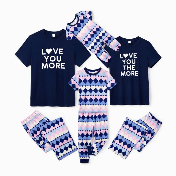 Ensembles de pyjamas à manches courtes avec imprimé cœur pour la famille de la Saint-Valentin pour la vente par PatPat Matching