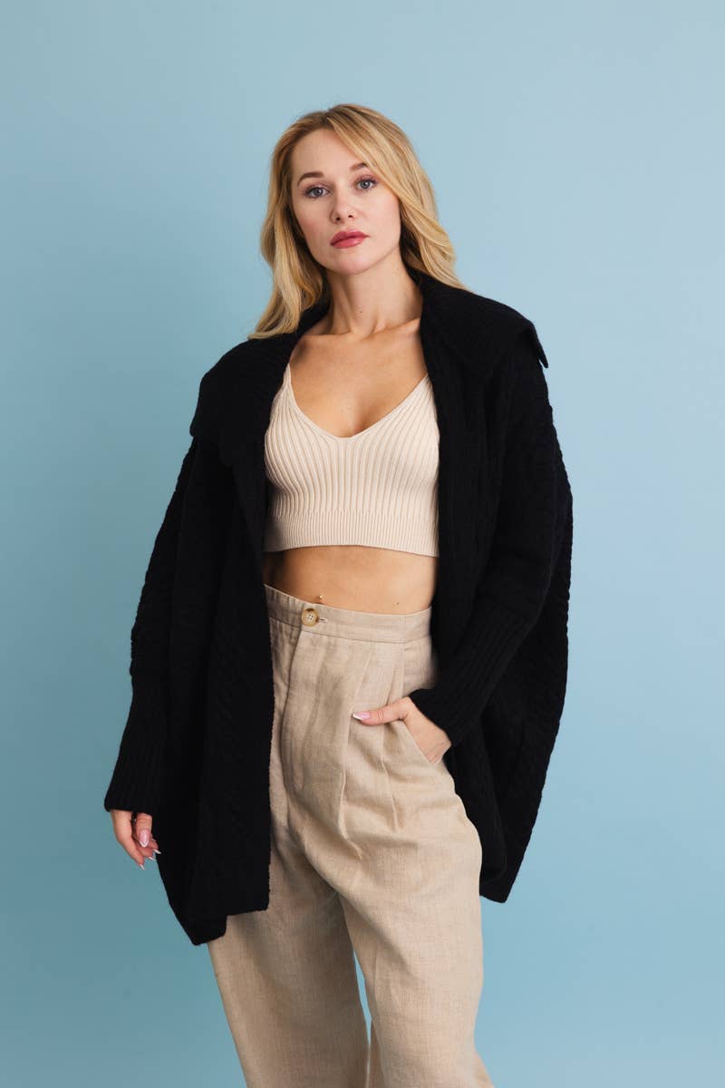 Leto Accessories - Wholesale Cardigan - Women's - Chunky Cable Knit Oversized Poncho Cardigan3