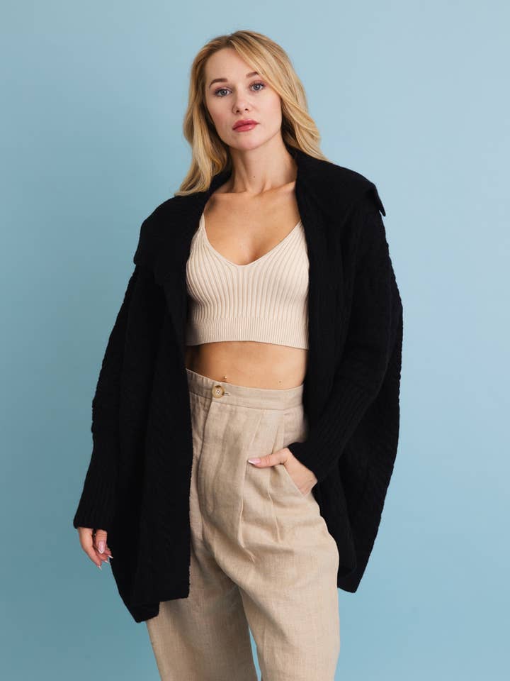 Leto Accessories - Wholesale Cardigan - Women's - Chunky Cable Knit Oversized Poncho Cardigan3