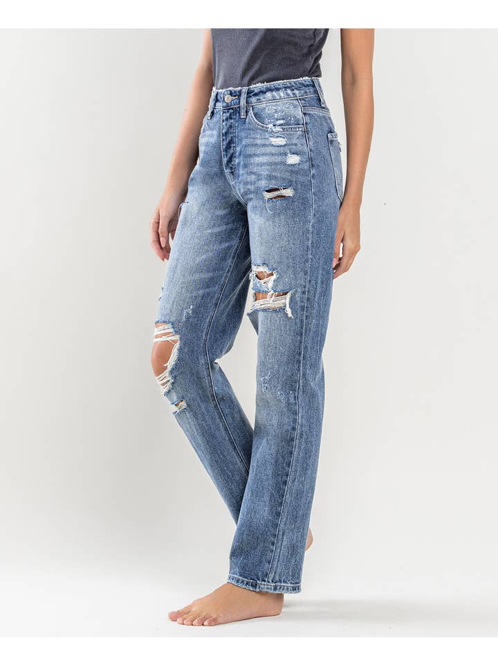 MASE SUPER HIGH RISE DISTRESSED STRAIGHT JEANS Y3913 for wholesale on Faire