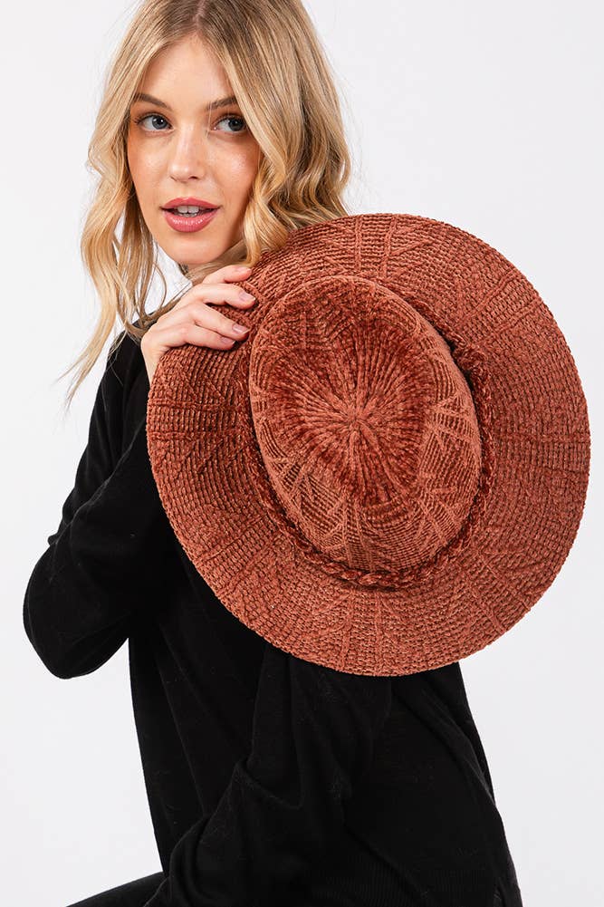 Hana - Vente Chapeau en feutre - femme - Fedora d'hiver à motif chenille et bande tressée19