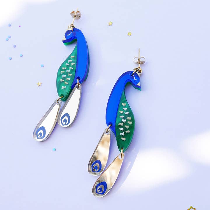 PEACOCK JADE Dangle EARRINGS, elegant jewelry, painted for wholesale by BiCA-Good Morning Design