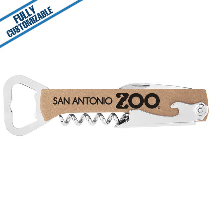 GiftWorksPlus - Wholesale Bottle/Wine Opener - Engraved Leatherette Bottle/Wine Opener - Fully Customizable