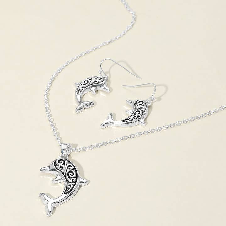 Antique Metal Dolphin Pendant Necklace for wholesale by Sensibling Corp.