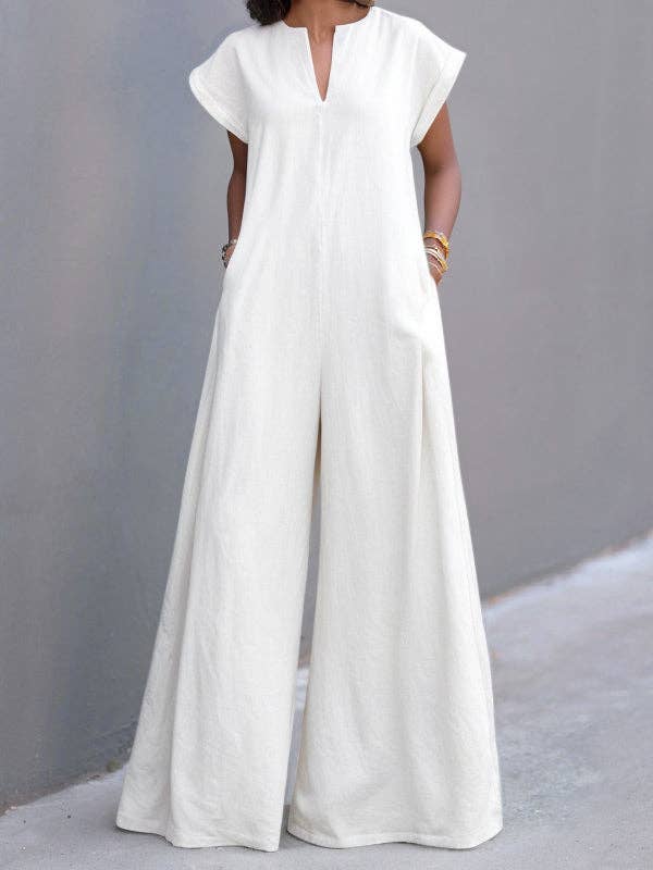 Sheer Trend - Wholesale Jumpsuit - Women's - High Waist Pleated Pocket Jumpsuit0