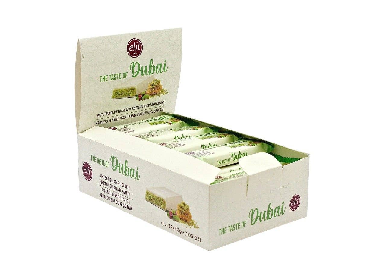 Aladdin - Wholesale Chocolate Bar - Elit Dubai White Chocolate Pistachio Cream Kataifi 30g Halal1