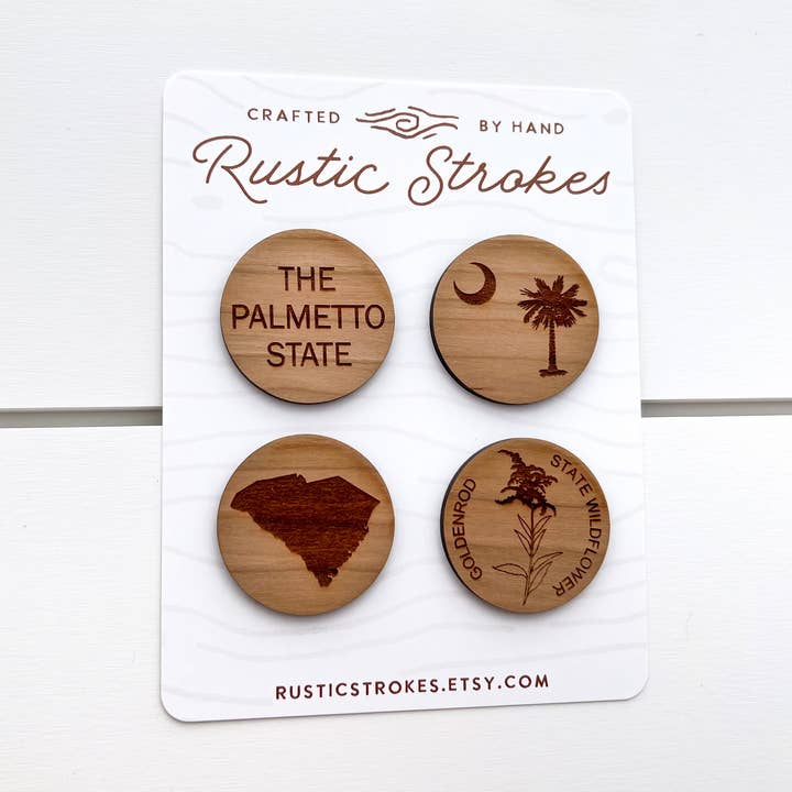 Magneti in legno a tema South Carolina, set di 4 per la vendita all'ingrosso da parte di RusticStrokes