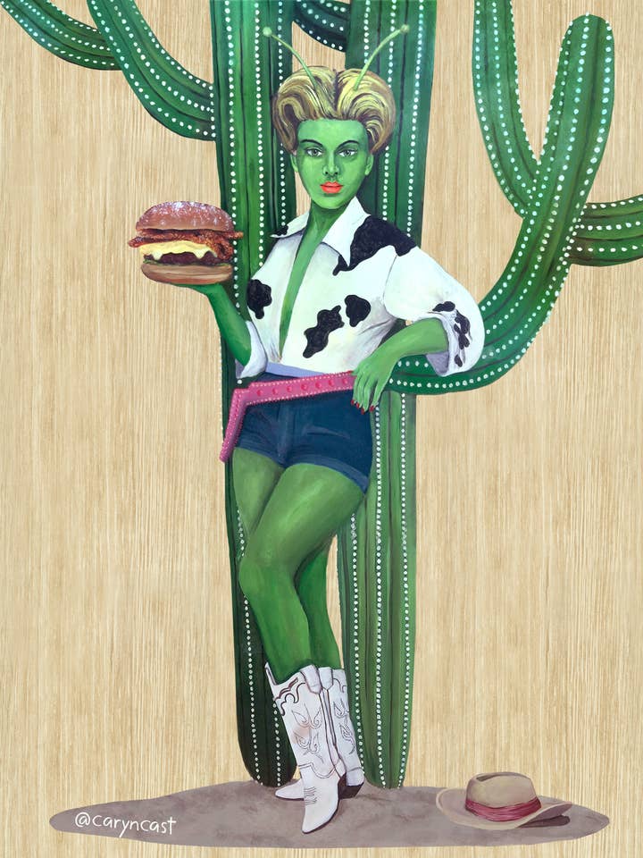Alien Hamburger Queen for wholesale by Caryn Cast Art