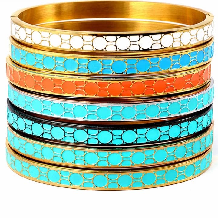 Enamel Mosaic Pattern Bangle Bracelet - 5 Colours for wholesale by Misgraceful