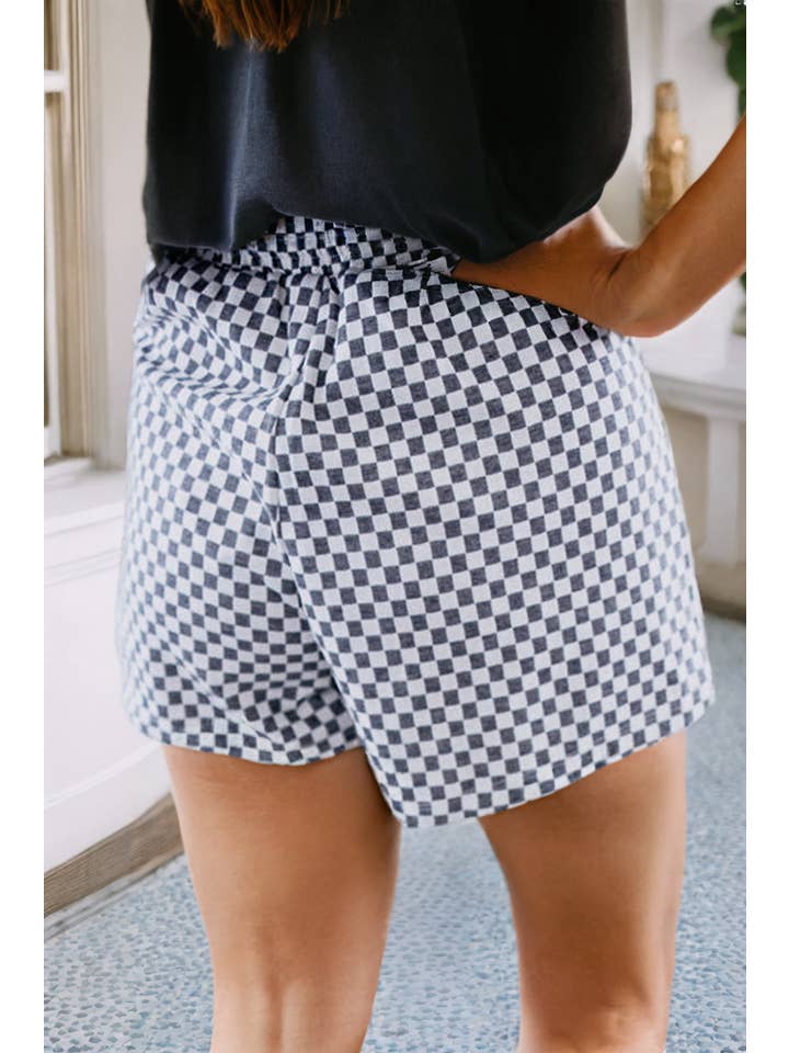 Gray LDC Checkerboard Lace-Up High Waist Plus Size Casual Shorts for wholesale on Faire