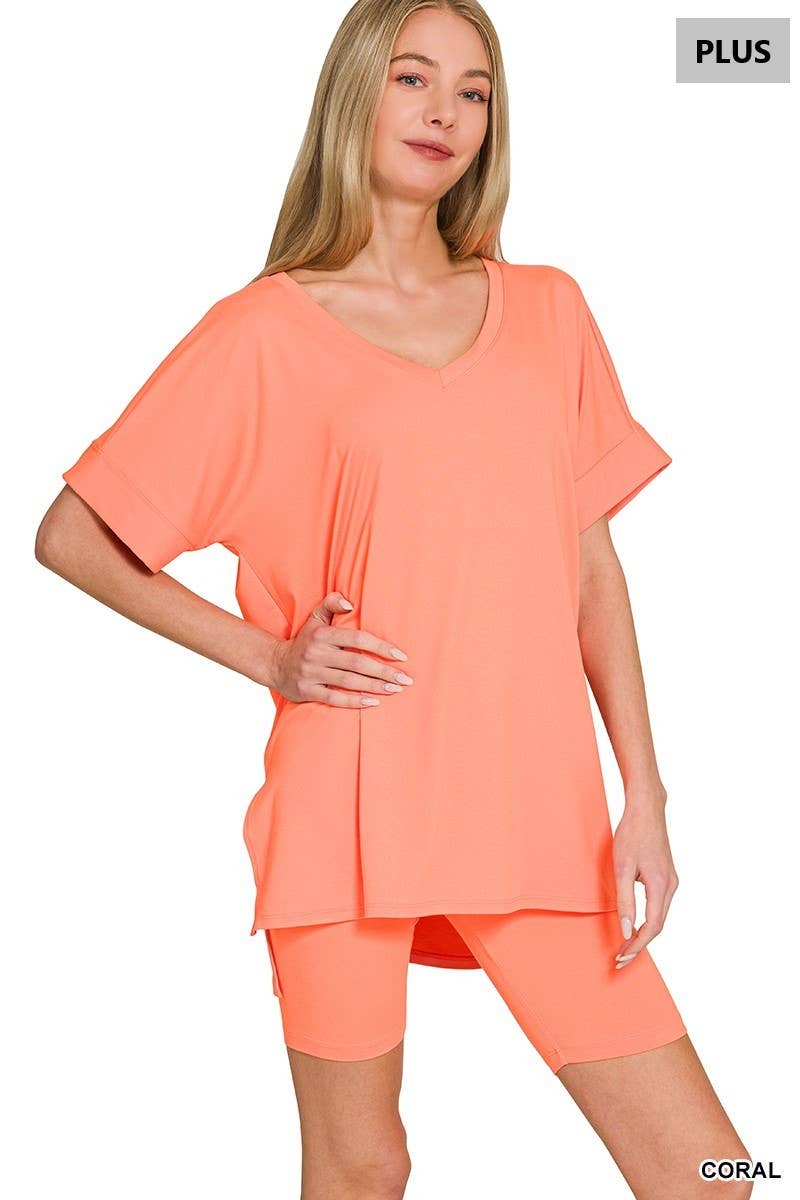 Vanilla Monkey - Wholesale Top & Pant Set (NOT Loungewear) - Women's - Plus Brushed Dty Microfiber V-neck Top And Biker20