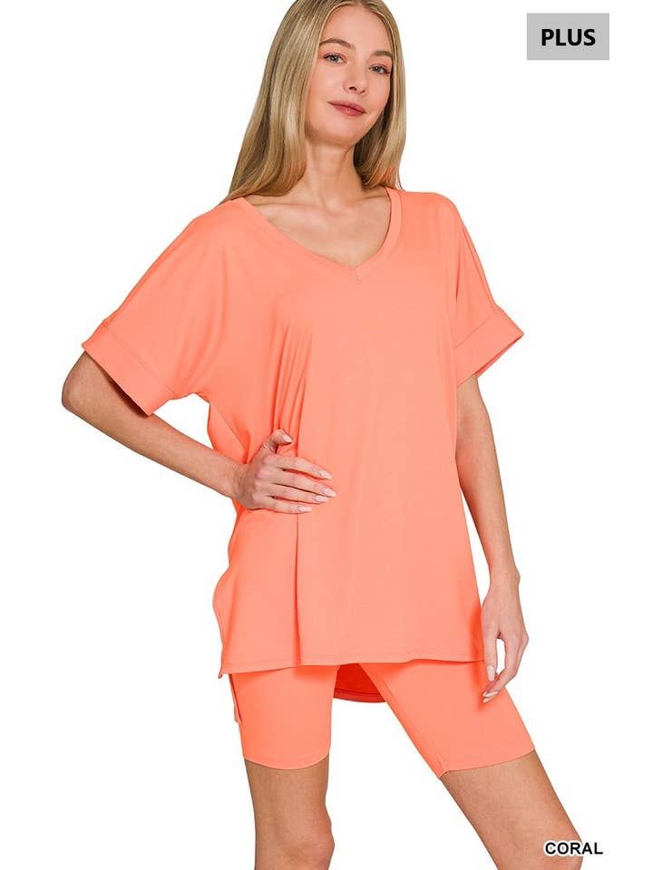 Vanilla Monkey - Wholesale Top & Pant Set (NOT Loungewear) - Women's - Plus Brushed Dty Microfiber V-neck Top And Biker20