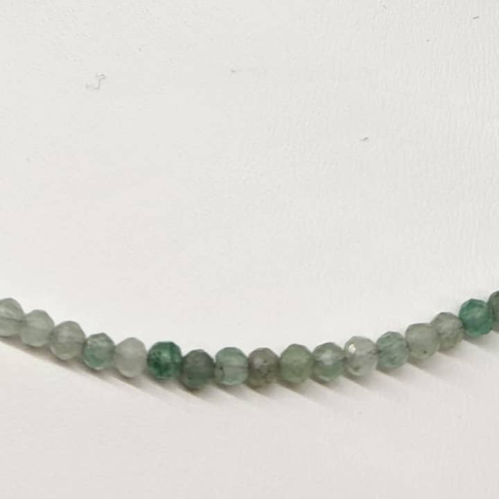 Meraki Gemstones - Wholesale Beaded/Pearl Necklace - Green Aventurine Faceted Necklace w/Silver Color Findings3mm3