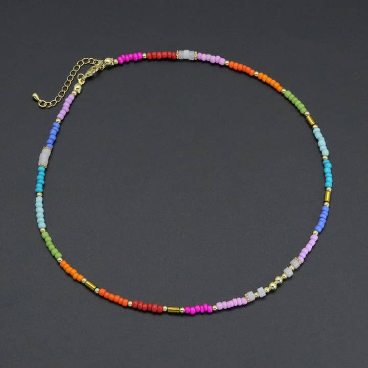 BestBeads&Beyond - Wholesale Beaded/Pearl Necklace - Colorful Beads with Gold Spacer Necklace, sku#O1200