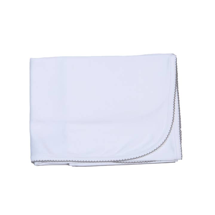 WKG-416 WHITE PIMA RECEIVING BLANKET GREY TRIM for wholesale by Hug Me First