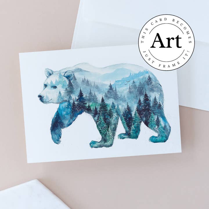 "Mountain Bear" Watercolor Art Card for wholesale by Elena Markelova Arts