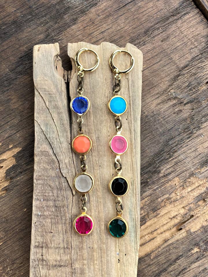 Multi Color Jewel Crystal Bead Huggie Hoops Earrings for wholesale by Poor Sparrow