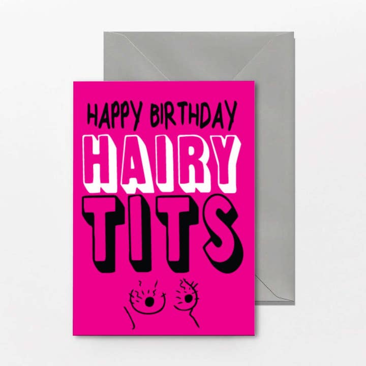 Carte d'anniversaire grossière - Joyeux anniversaire, seins poilus pour la vente par Cheeky Chops Cards & Wanky Candles