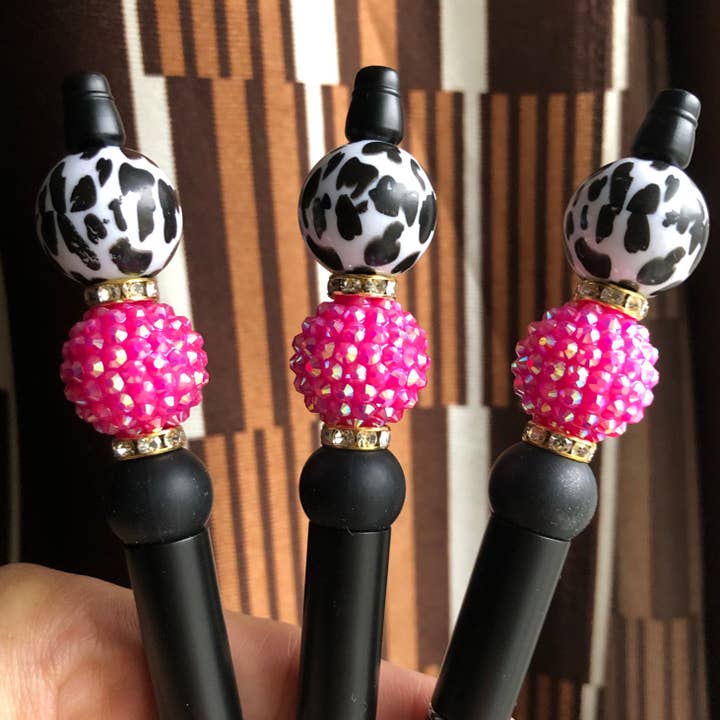 Amy Designs - Vendita all'ingrosso Penne - Penna con perline con stampa dalmata «Pink Hottie»3