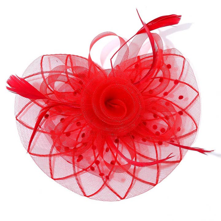 Diacly - Wholesale Fascinator Hat - Women's - Bold Polka Dot Mesh Flowers Top Flappy Fascinator 011