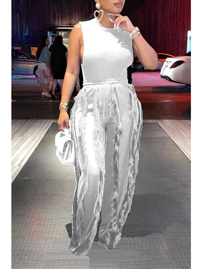 MB Fashion Wholesale - Wholesale Top & Pant Set (NOT Loungewear) - Women's - MB FASHION Sleeveless Fringe Tank Top and Pants Set 220LY35