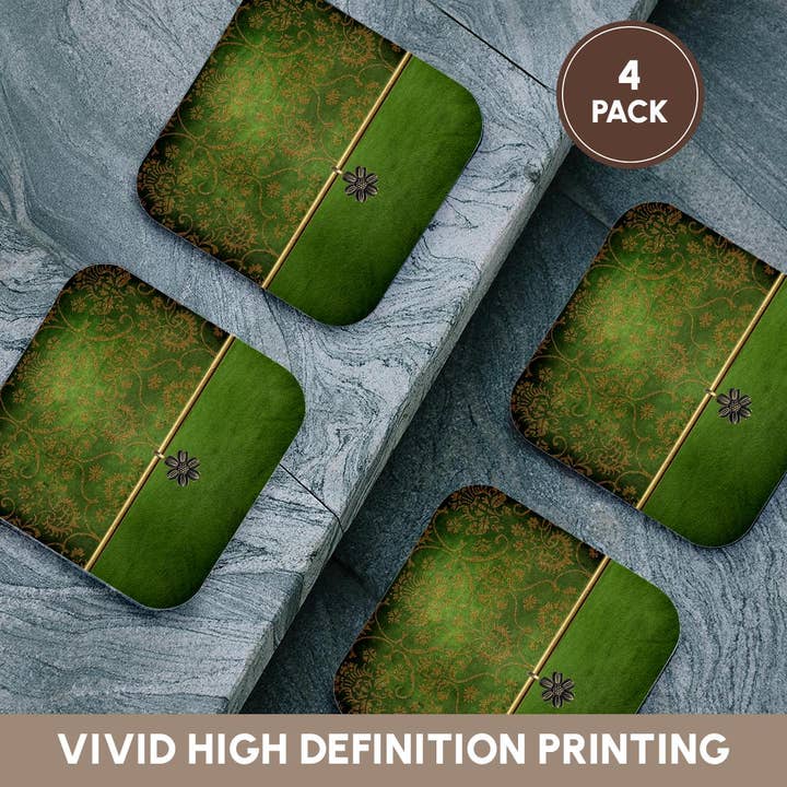 3dRose - Wholesale Coasters - 3dRose, Image of Elegant Damask and Flower Jewel Design Green and Gold, Coaster12