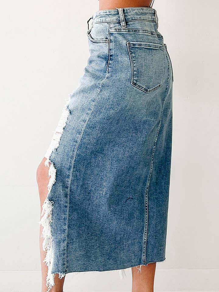Danim Trendy asymmetrical ripped denim skirt for wholesale on Faire3